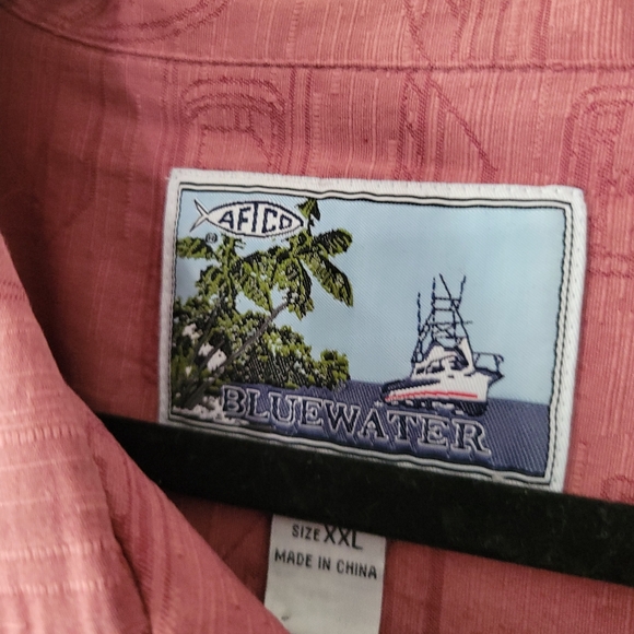 AFTCO shirt Mens Blue Water Light Red Boat Print Button Fishing Shirt XXL Casual - Picture 3 of 5